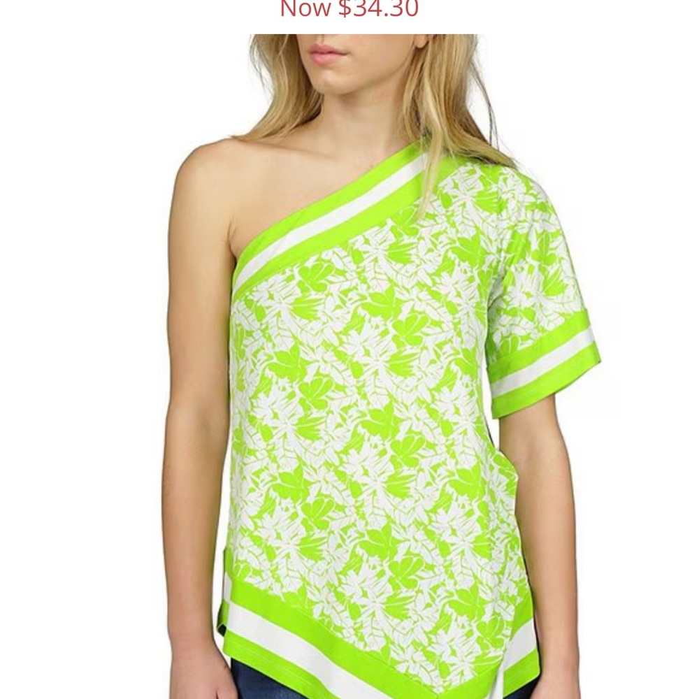 MICHAEL Michael Kors Tropical Palm Print One Shoulder Sleeveless Blouse